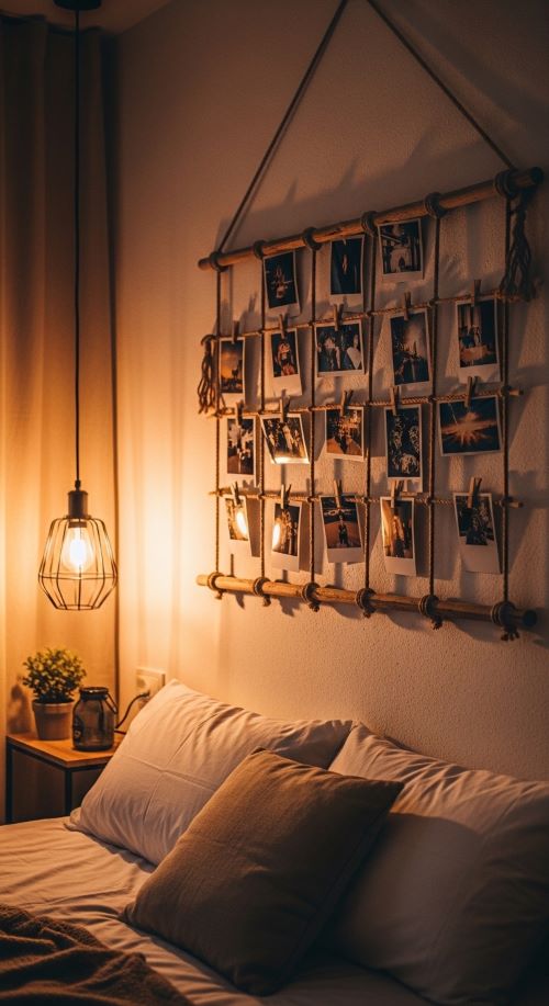 19. Hanging Rope Photo Grid Wall