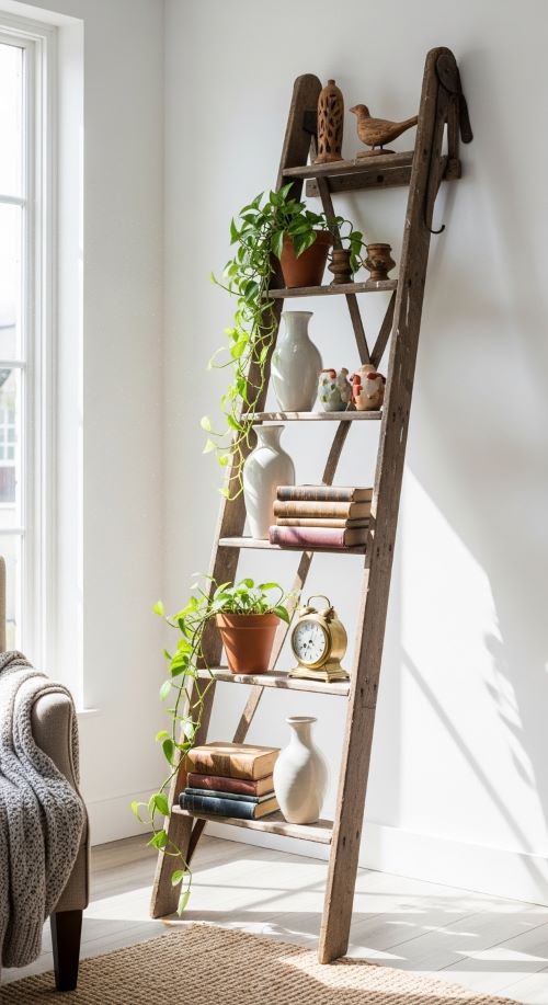 Repurposed Ladder Shelf